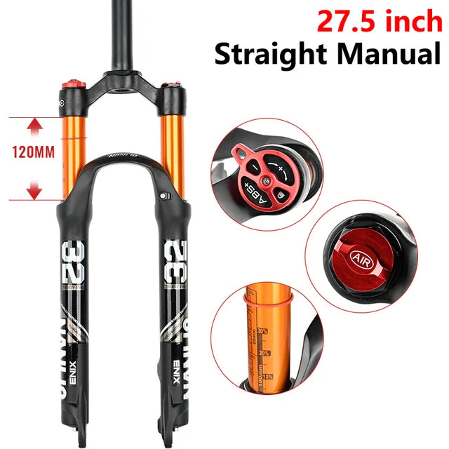 Mountain Bike MTB Front Fork 26 27.5 29 In Air Suspension for Disc Brake MTB