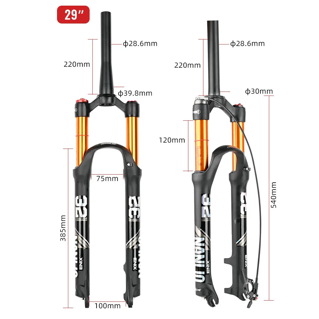 Fourche avant VTT VTT 26 27,5 29 pouces Suspension pneumatique pour frein à disque VTT