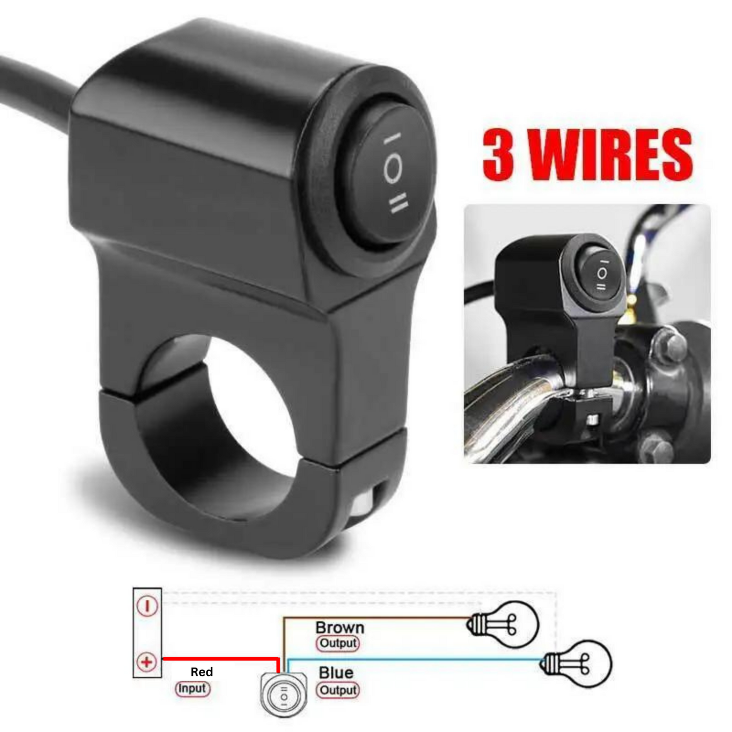 Motorcycle handlebar headlight waterproof switch 2 and 3-position 22 mm 7-8 in