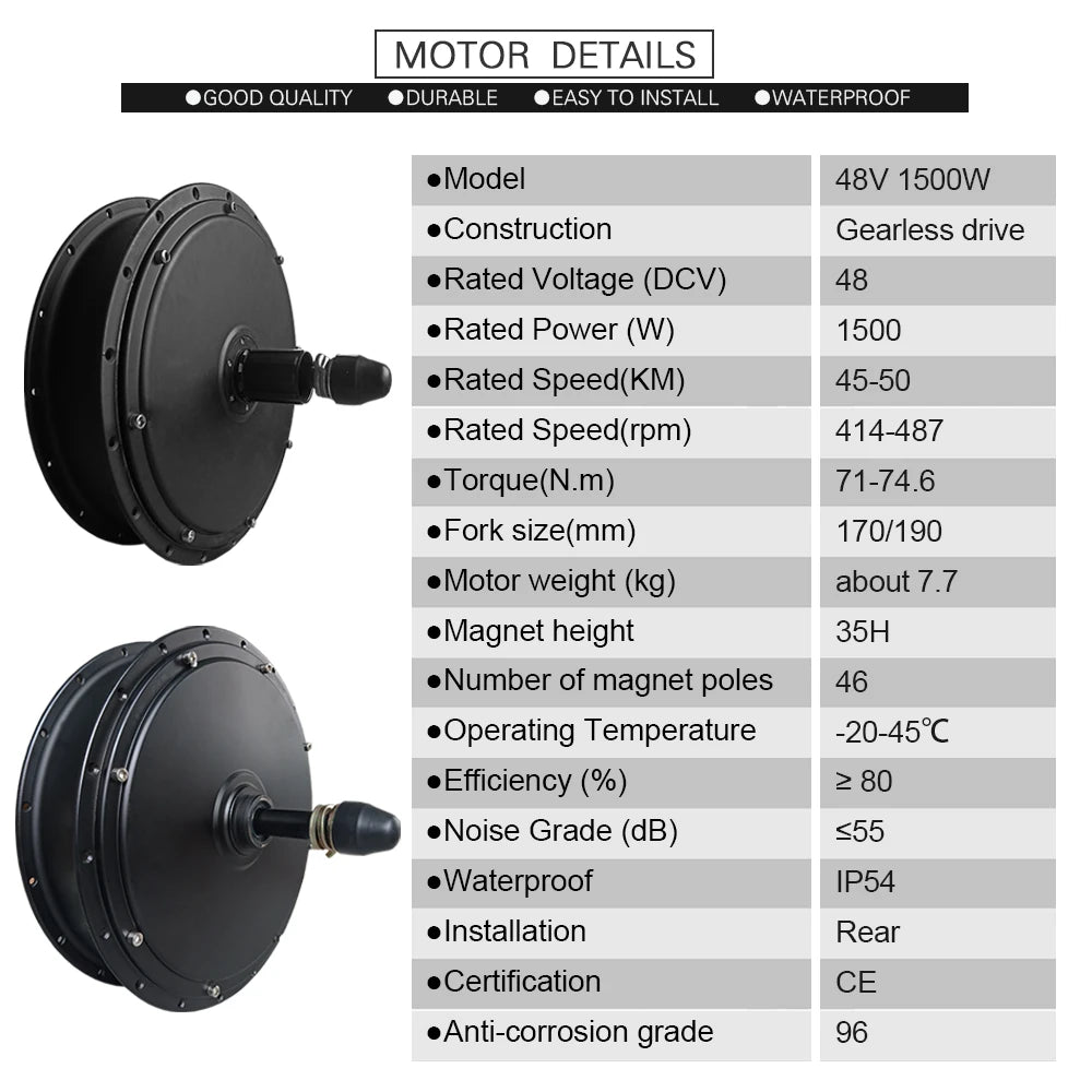 Kit de conversión de Motor de rueda MTB para bicicleta de montaña, 48V, 1000W-1500W, 72V, 3000W