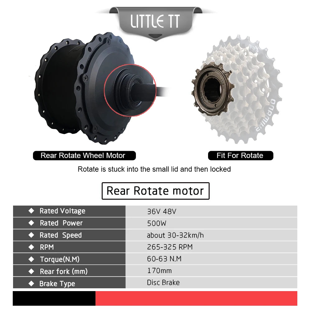 Kit de conversión de Motor de rueda delantera y trasera eléctrica para bicicleta de montaña, Fat Bike, 36-48V, 500W