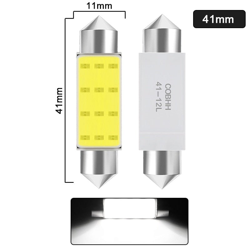 1x C10W C5W LED COB Festoon 31mm 36mm 39mm 41/42mm 12V White bulbs for cars License plate Interior Reading Light 6500K 12SMD - FMF replacement parts