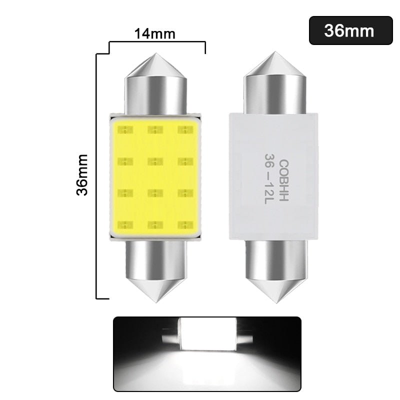 1x C10W C5W LED COB Festoon 31mm 36mm 39mm 41/42mm 12V White bulbs for cars License plate Interior Reading Light 6500K 12SMD - FMF replacement parts