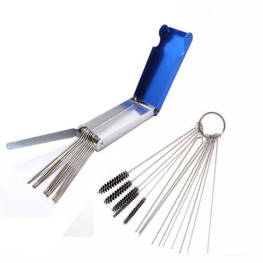 Motorcycle carburetor jet cleaning tool set and needle brush set