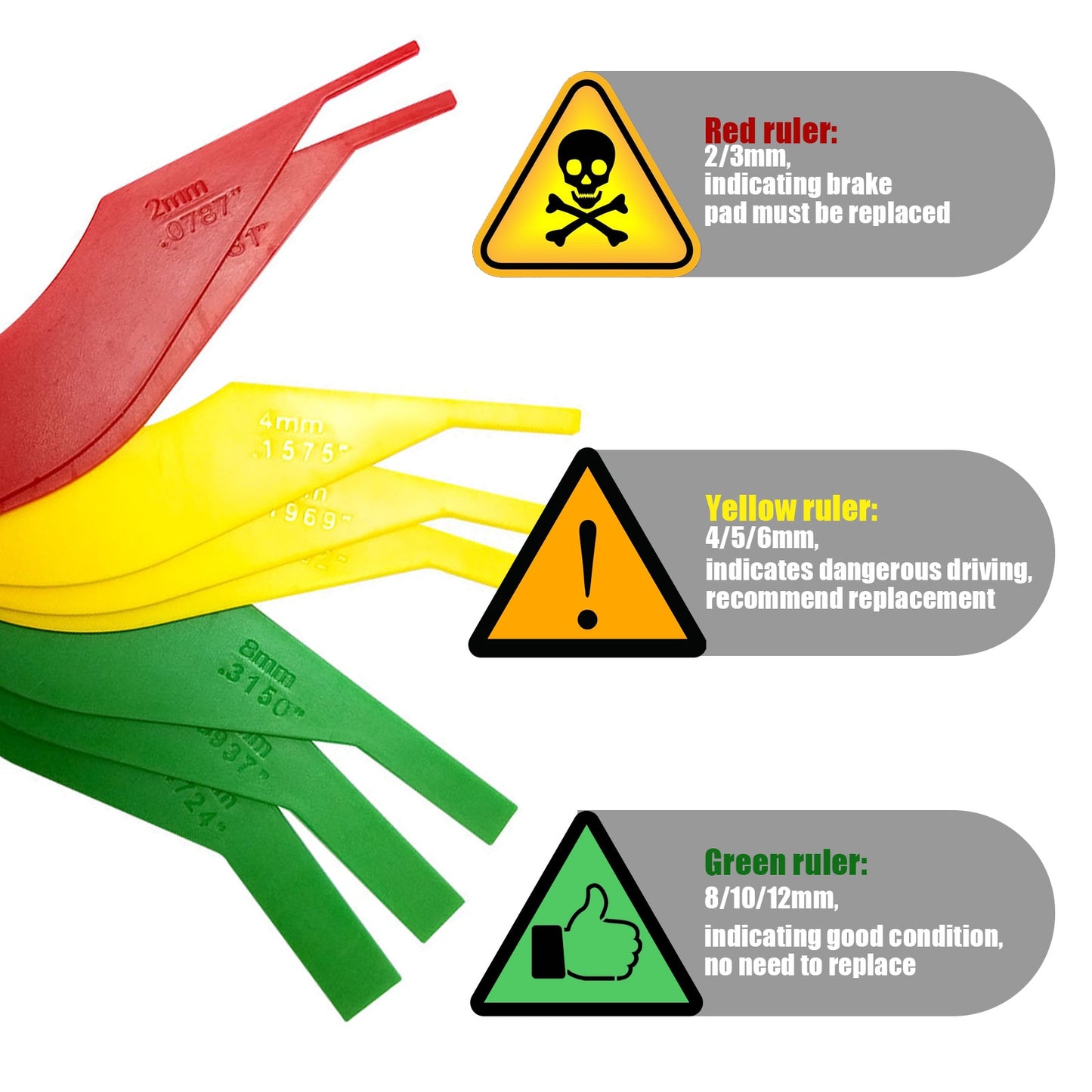 Kit de regla de medida Universal para herramienta de espesor de pastillas de freno de coche