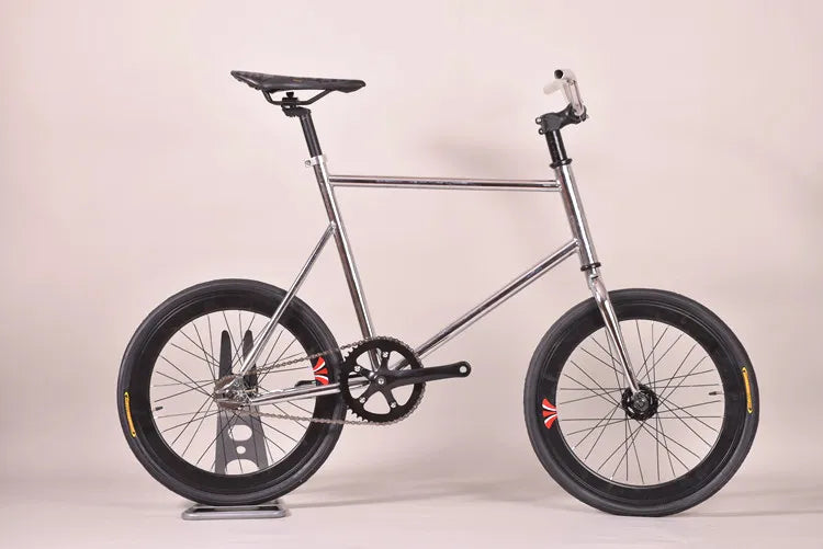 Bicicleta Retro de 20 pulgadas con marco de galvanoplastia plateada de acero de una sola velocidad con frenos en V