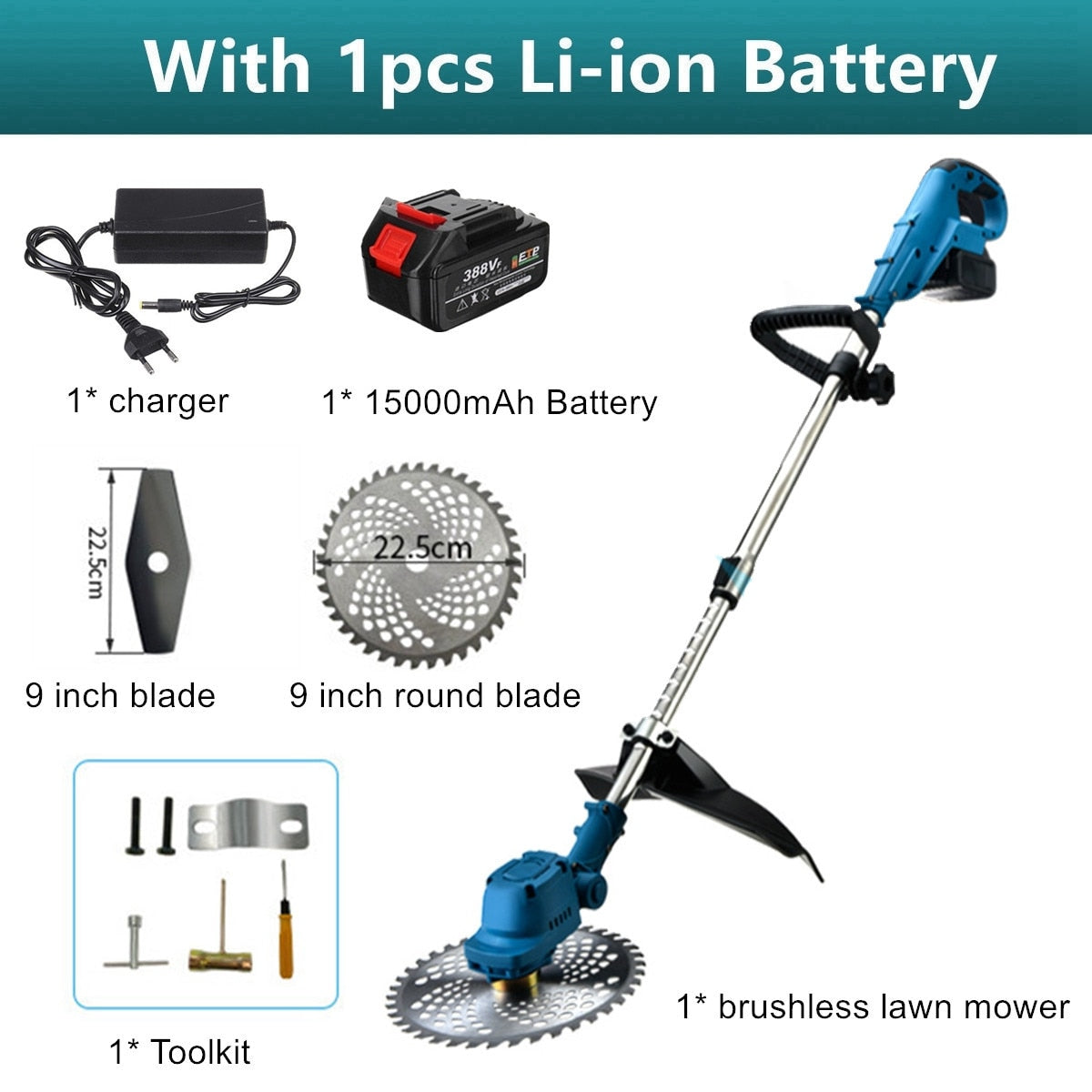 2000W 9 In Grass Trimmer Battery Cordless-Blades set with Battery and Charger