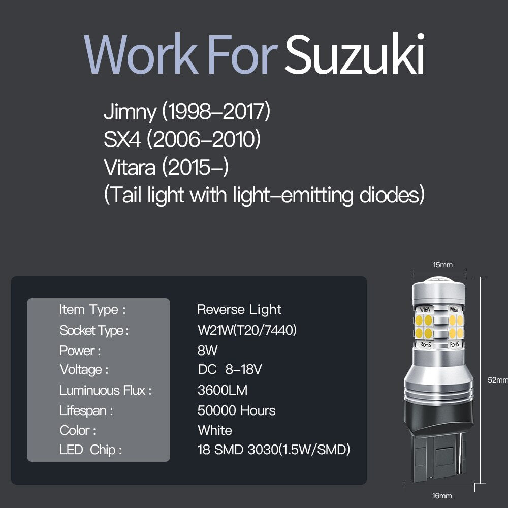 Motorcycle LED Reverse Light W21W T20 for Suzuki Jimny 98-17 SX4 06-10 Vitara