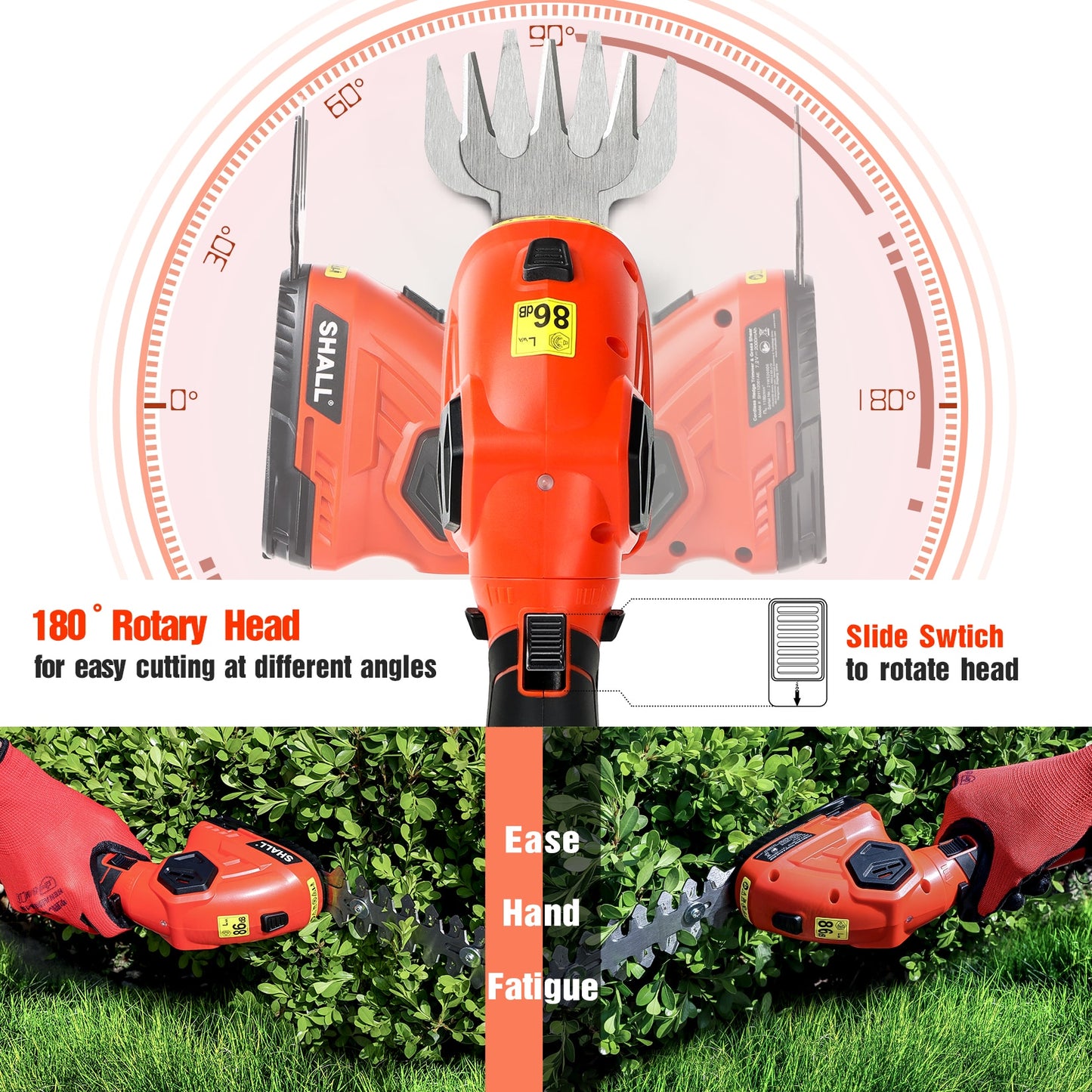 Shall 7.2v Cordless hedge trimmer-shears shrub grass trimmer 2in1-tool