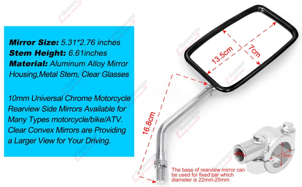 Motorcycle universal rearview mirrors chromed handles for ATVs E-bikes Scooters