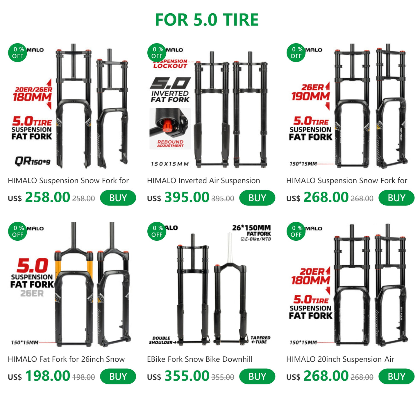 Mountain Fat Bike MTB air suspension fork for Snow Fat Bike 26x .50 - 150x15 mm