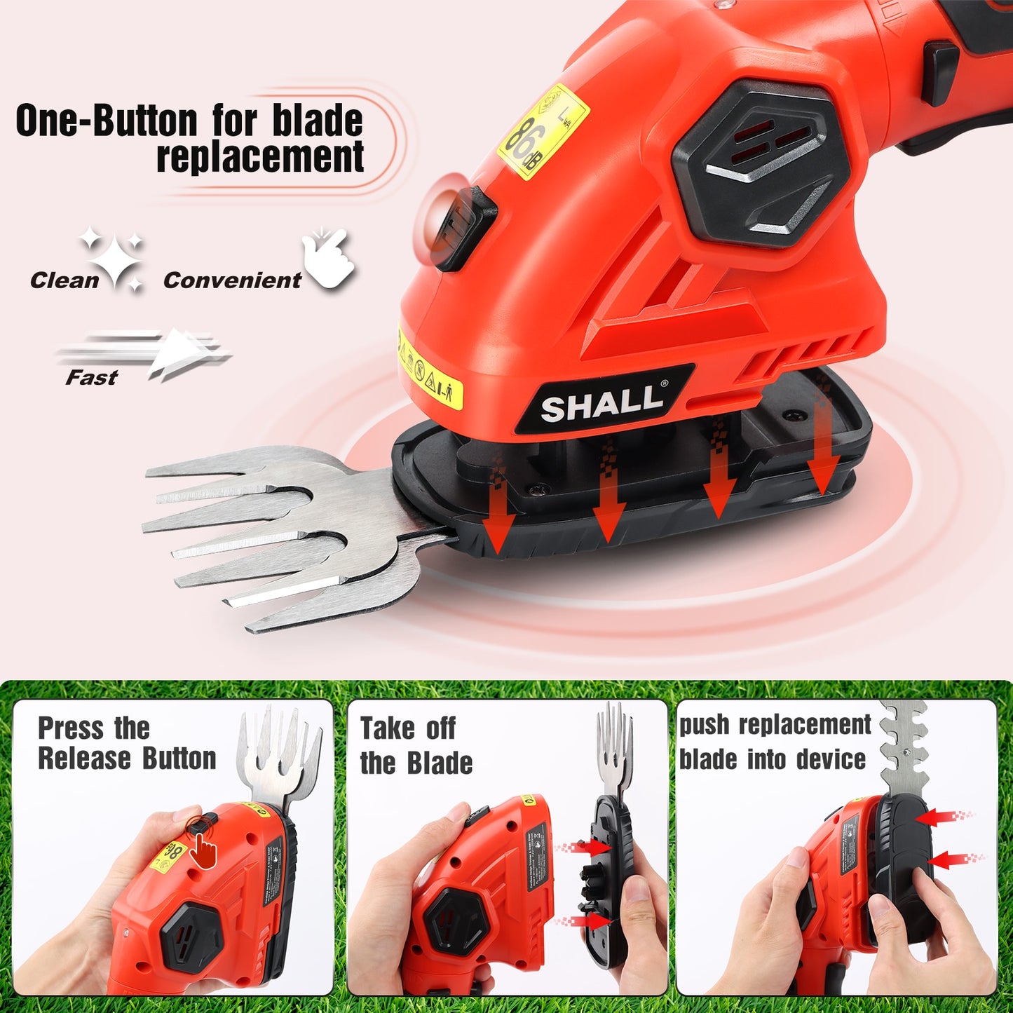 Shall 7.2v Cordless hedge trimmer-shears shrub grass trimmer 2in1-tool