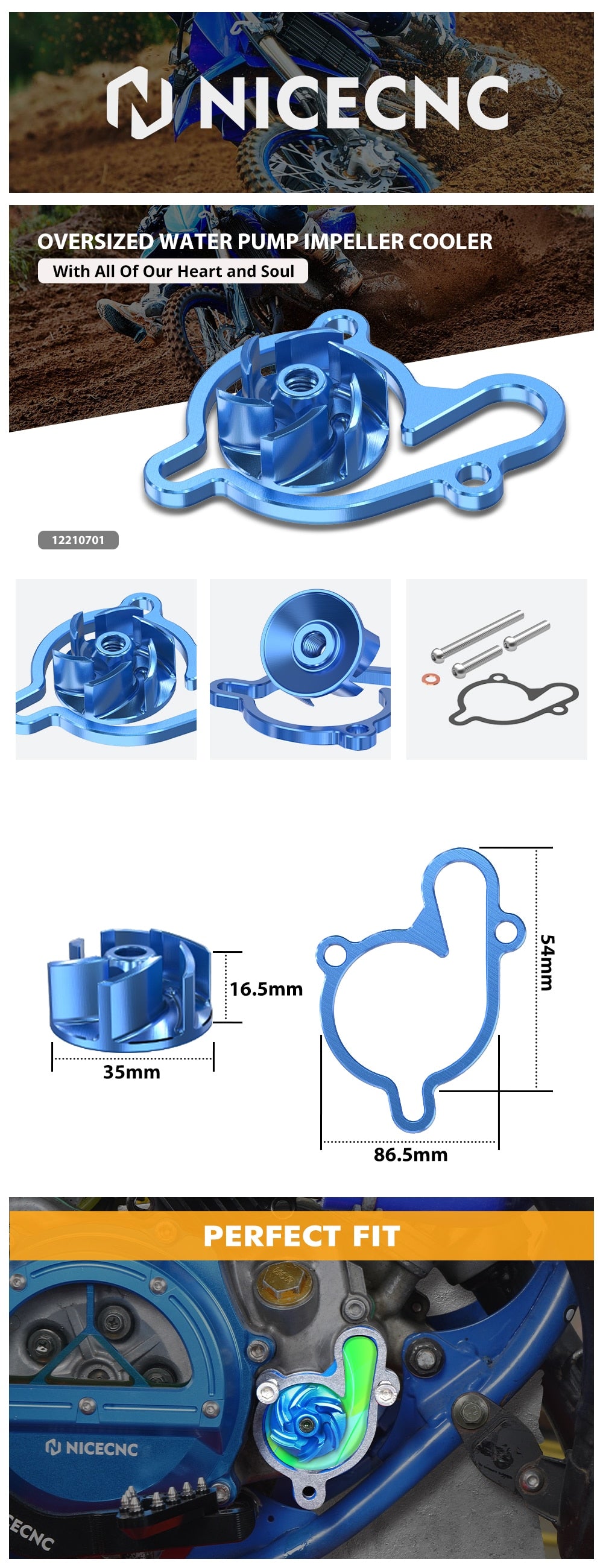 NiceCNC oversized water pump impeller for Yamaha YZ85 YZ 85 2002-2018