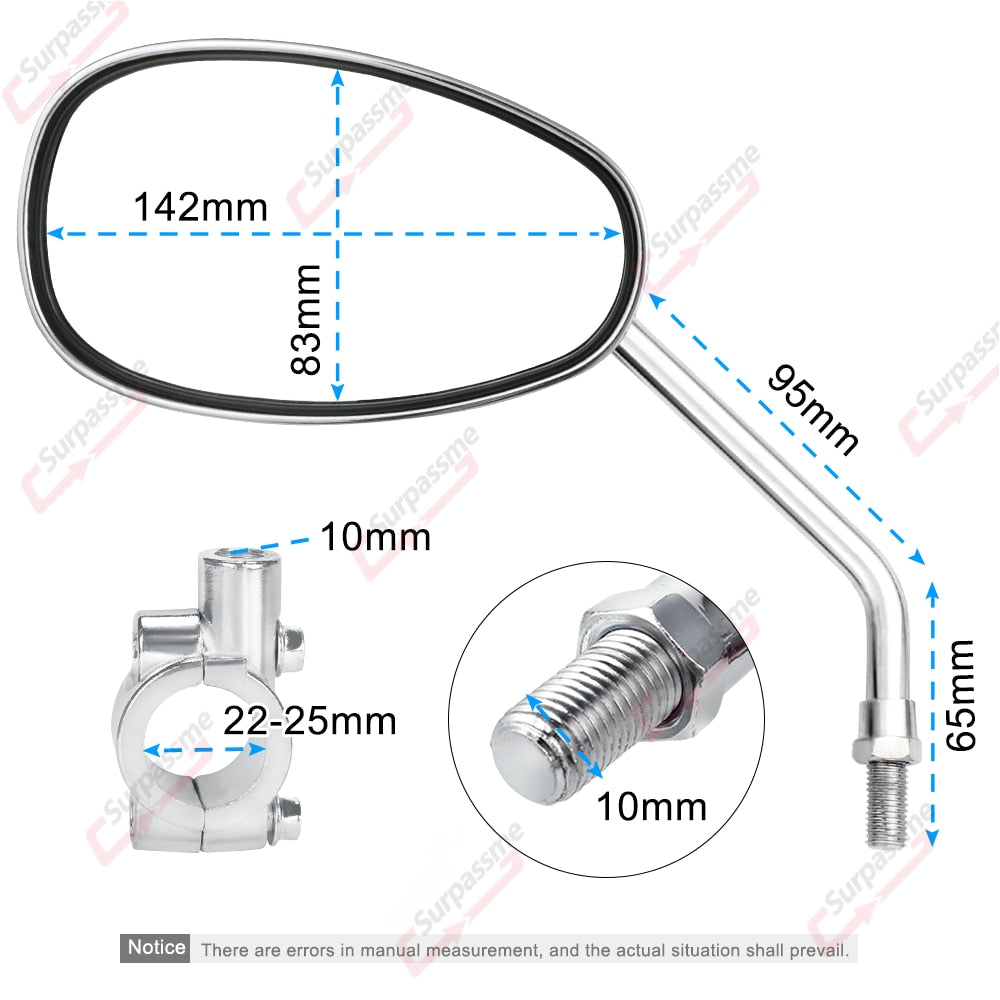 Motorcycle universal rearview mirrors chromed handles for ATVs E-bikes Scooters