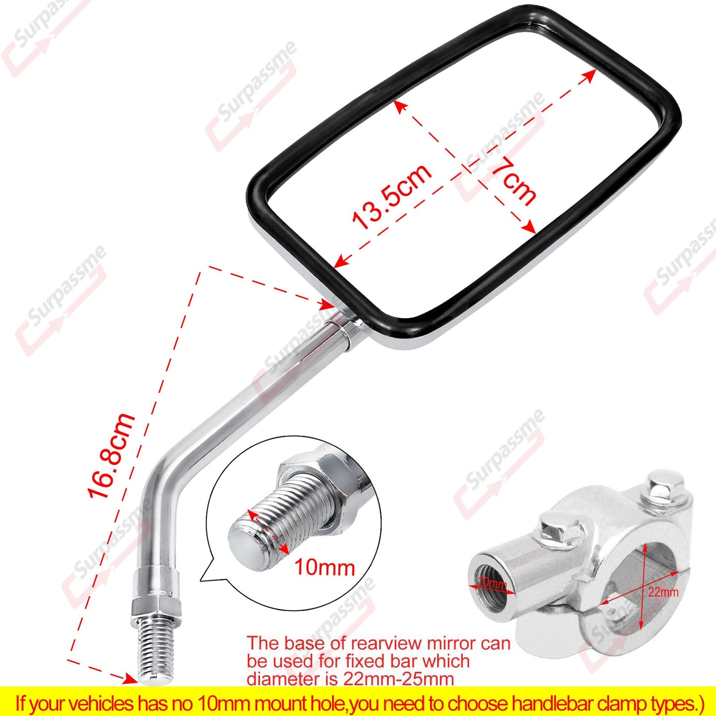 Motorcycle universal rearview mirrors chromed handles for ATVs E-bikes Scooters