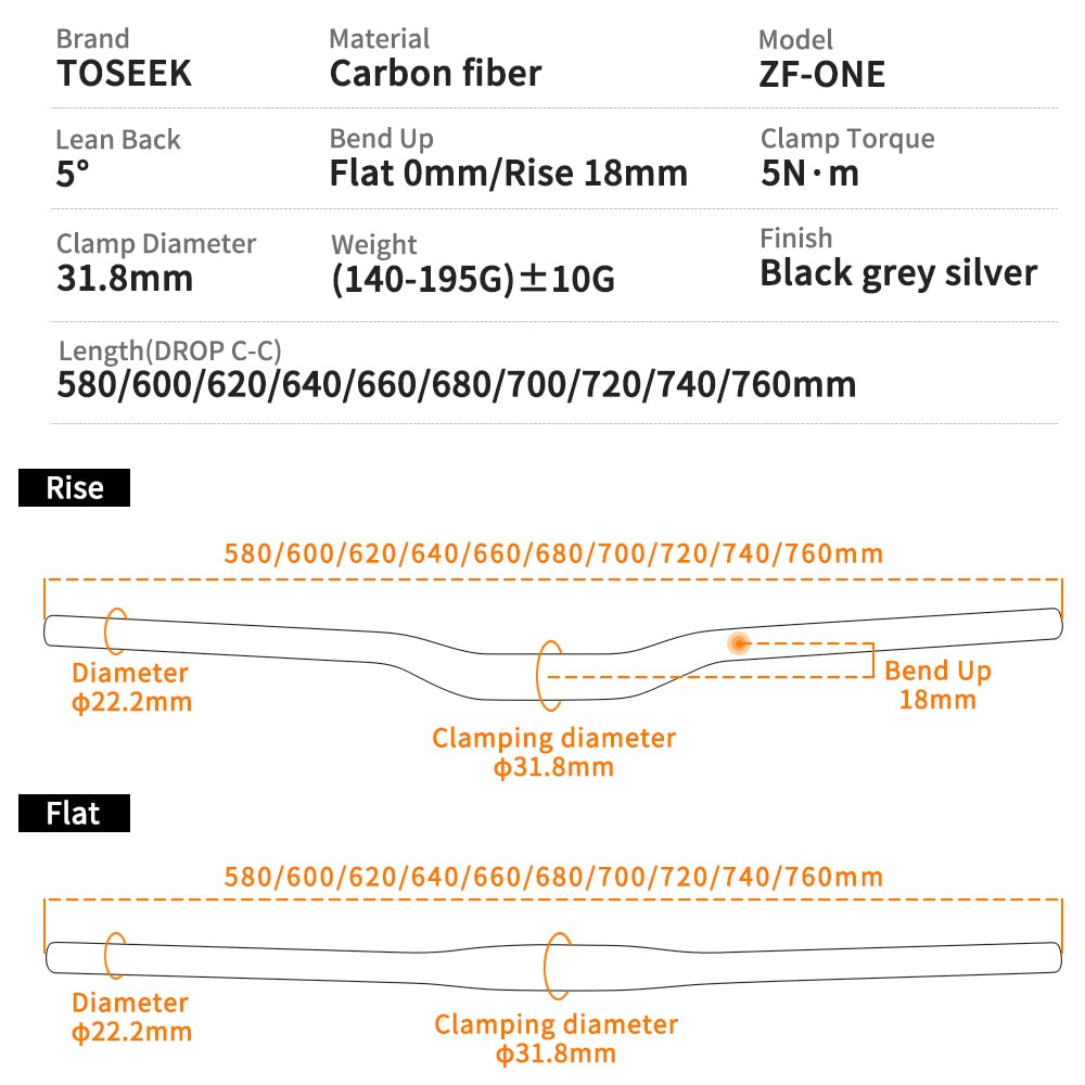 Mountain Fat Bike MTB Handlebar TOSEEK ZF-ONE Carbon Bicycle Handlebar 31.8mm
