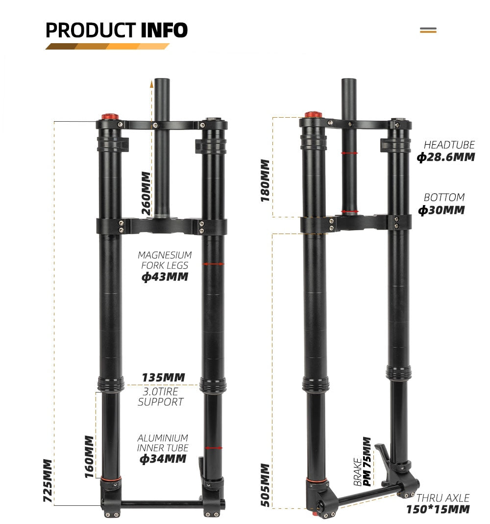 Fourche à suspension pneumatique Mountain Fat Bike VTT pour Snow Fat Bike 26x .50 - 150x15 mm