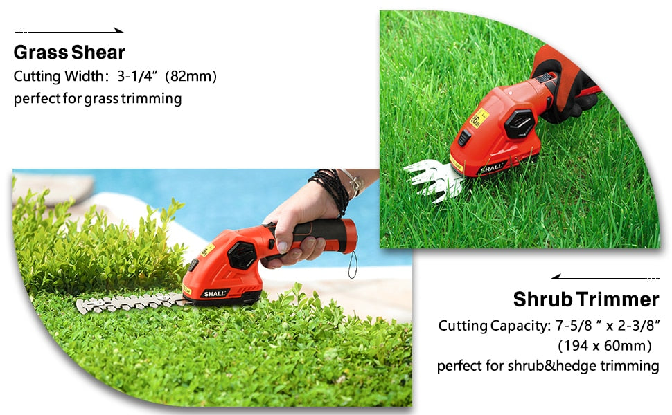 Shall 7.2v Cordless hedge trimmer-shears shrub grass trimmer 2in1-tool