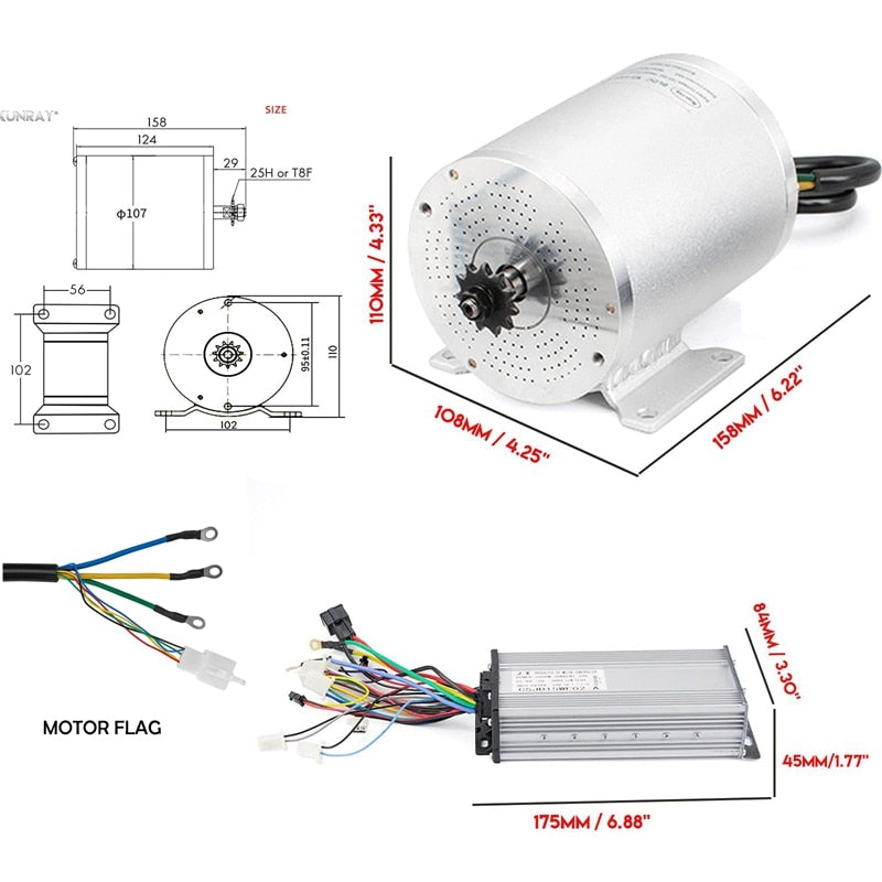 Kit de moteur à courant continu sans balais pour VTT Fat Bike 1000W 3000W 72V pour vélo électrique