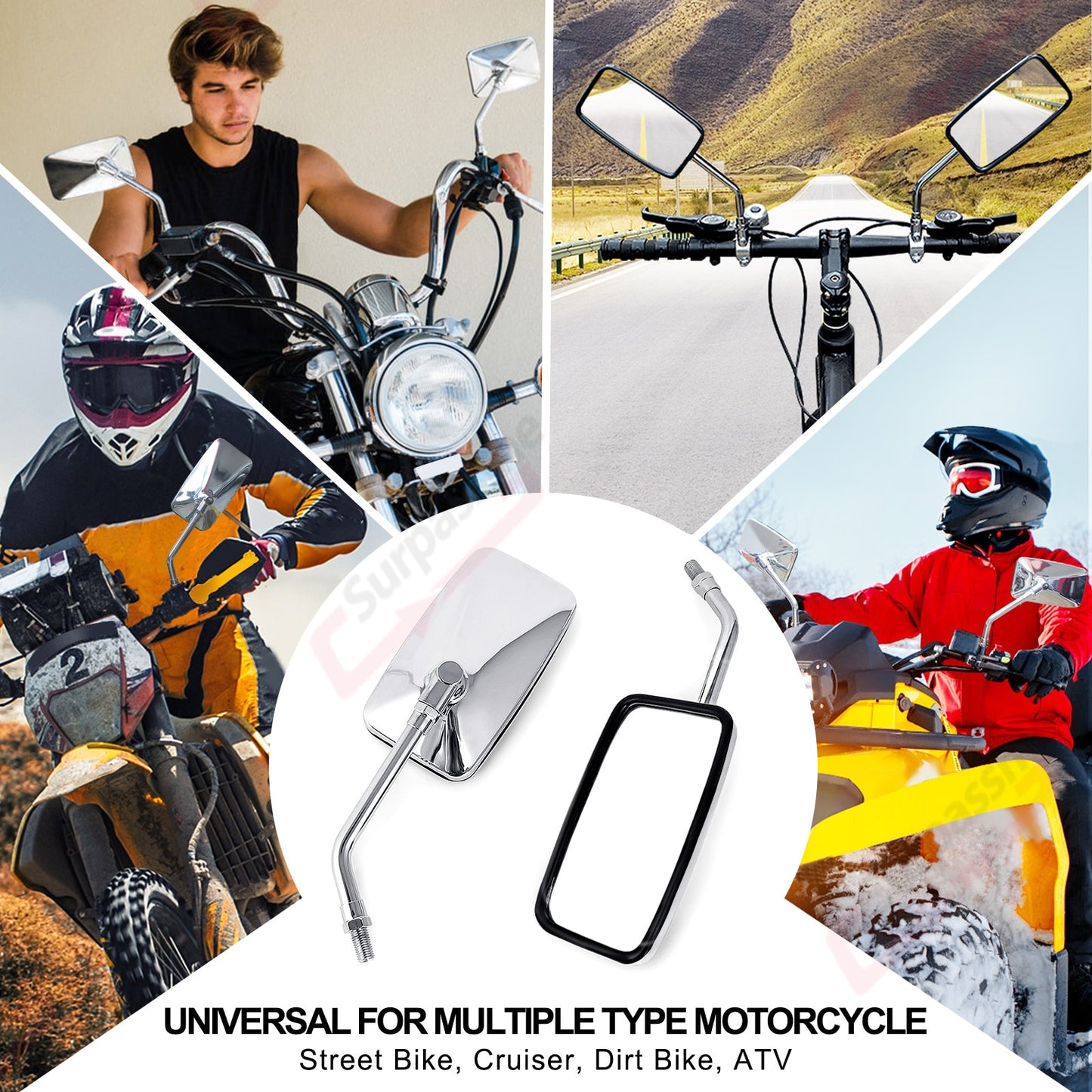 Rétroviseurs universels pour moto, poignées chromées pour VTT, vélos électriques, scooters