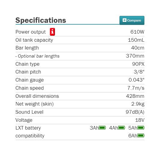 Makita DUC407ZX1 LXT Brushless Cordless 40CM 16" Chainsaw 18V Lithium PowerTool