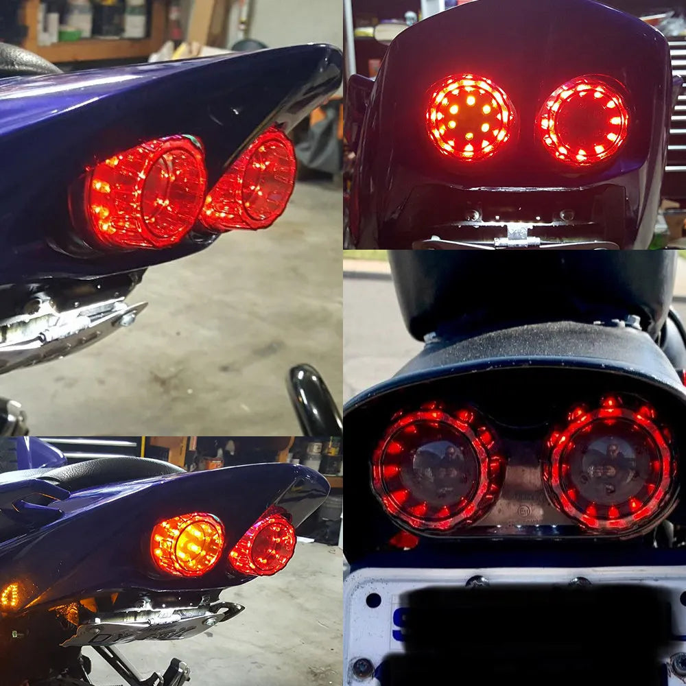 Luces LED para motocicleta, luz trasera de freno modificada universal, humo, negro y rojo