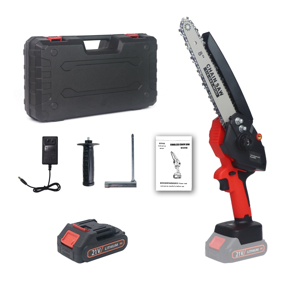 21v 8 in Cordless mini chainsaw for wood cutting- trimming w battery and charger